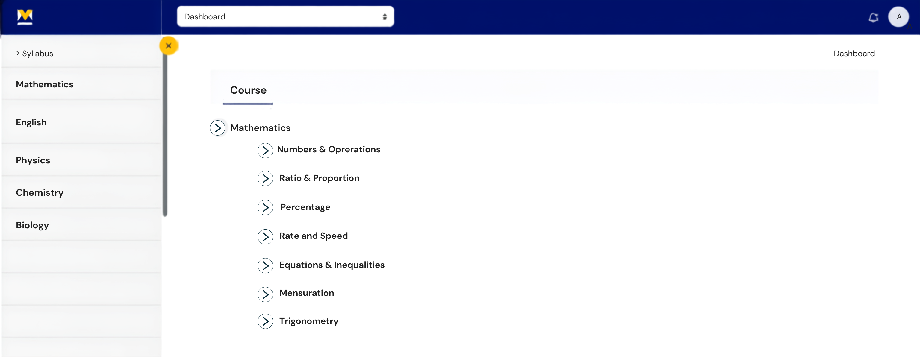 Crash course syllabus with Mathematics, English, Physics, Chemistry and Biology modules